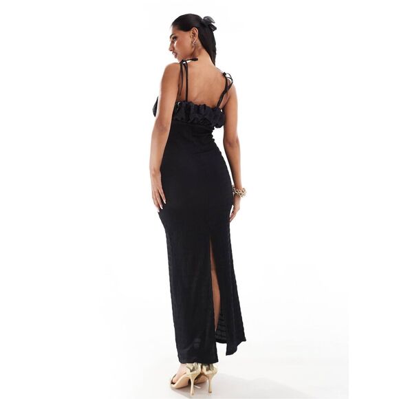 ASOS DESIGN Black Scrunched Bust with Cut Out Textured MIDI Dress - Small - Picture 4 of 11